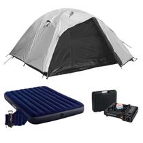 Kit Camping Maxi Com Barraca 6 Pessoas Onix Blackout, Colchão Casal Bomba Manual e Fogareiro Nautika