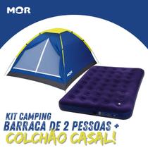 Kit Camping MOR com Barraca para 2 Pessoas e Colchão de Casal Inflável com Bomba Acoplada Kit Prático e Versátil