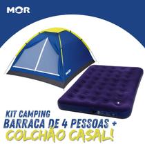 Kit Camping MOR Completo: Barraca Iglu 4 Pessoas com Colchão Casal Inflável com Bomba de Ar Acoplada