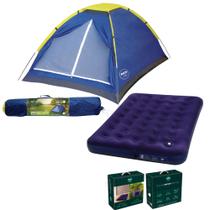 Kit Camping MOR Completo: Barraca Iglu 4 Pessoas com Colchão Casal Inflável com Bomba de Ar Acoplada