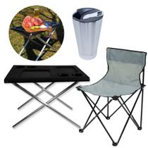 Kit Camping / Pesca com Mesa Portatil + Copo Termico 473 Ml + Cadeira Dobravel