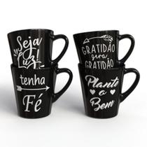 kit caneca 120 ml preta personalizada Palavras Motivacionais