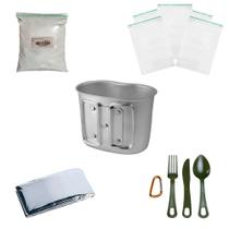 Kit Caneca Aluminio + Cal + Ziplock + Manta + Talher Verde Kit Caneca Aluminio + Cal + Ziplock + Manta + Talher Verde