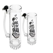 Kit caneca cerveja vidro premium 450ml com sino para chamar o chopp campainha