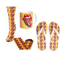 Kit caneca + chinelos 37/38 + meias rolling stones