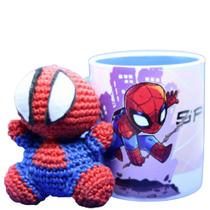 Kit Caneca com Amigurumi Herois Homem Aranha