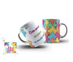 Kit Caneca com Amor as peças se encaixam + almochaveiro