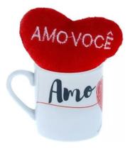 Kit Caneca Com Coração De Pelúcia Amo Você Presente Xícara Kit Caneca Com Coração De Pelúcia Amo Você Presente Xícara
