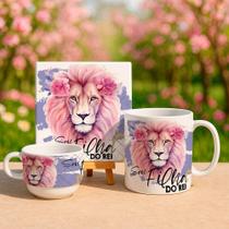 Kit Caneca com Xícara e Azulejo 20x20 Personalizada Jesus Cristo Sou filha do Rei