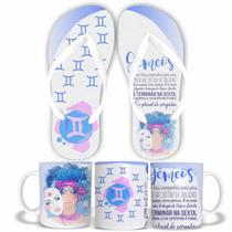 KIT Caneca de Cerâmica 325ML e Chinelo Signo Gêmeos