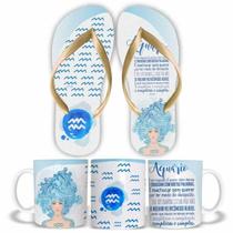 KIT Caneca de Polímero 325ML e Chinelo Signo Aquário