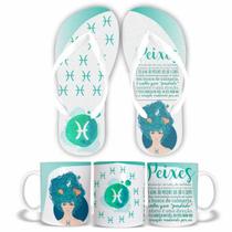 KIT Caneca de Polímero 325ML e Chinelo Signo Peixes