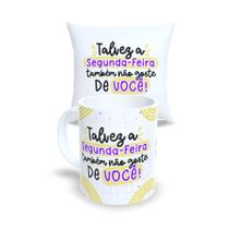 Kit Caneca de Porcelana e Almofada 30X30cm Branca Flork Debochado Estampa Irônica e Divertida