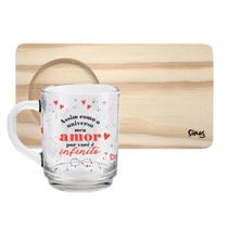 Kit Caneca De Vidro 245ML + Mini Bandeja Amor Infinito Simas