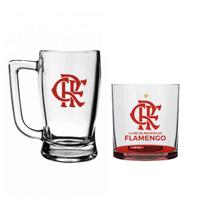 Kit Caneca De Vidro Taberna 340ml Copo Whisky 305ml Times Futebol Vidro Resistente
