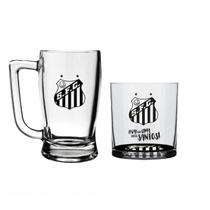 Kit Caneca De Vidro Taberna 340ml Copo Whisky 305ml Times Futebol Vidro Resistente