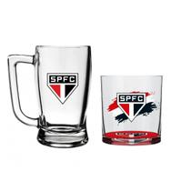 Kit Caneca De Vidro Taberna 340ml Copo Whisky 305ml Times Futebol Vidro Resistente