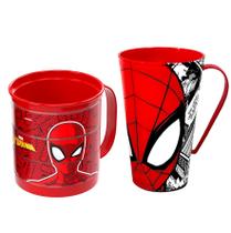 Kit Caneca Divertida Giratória 360ml e Caneca 500ml Homem Aranha
