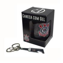 Kit Caneca Gel 300ml e Chaveiro Garrafa Oficial Top Times Corinthians Cód. 2362