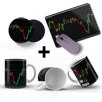 Kit Caneca Mouse pad e Porta copo Trader Investidor Buy Sell