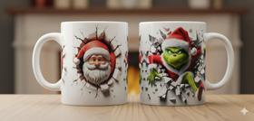 Kit Caneca Natal Estampa 3D Porcelana 350ML