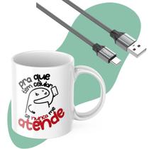 Kit Caneca Personalizada Meme Flork + Cabo Tipo C 2 Metros