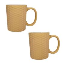 Kit Caneca Porcelana Bege Café Desenho Em Rattan 2 Unidades