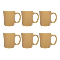 Kit Caneca Porcelana Desenho Rattan Bege Café 6 Unidades