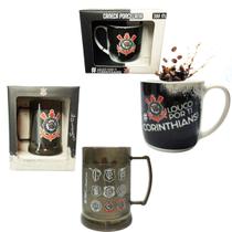 Kit Caneca Porcelana Loucos Por Tí Corinthians+ Copo Gel Térmico 300ml Chopp Cerveja Gelada