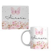 Kit Caneca Porcelana Mouse Pad Com Nome Personalizado Floral Presente Exclusivo Kit Caneca Porcelana Mouse Pad Com Nome Personalizado Floral Presente Exclusivo