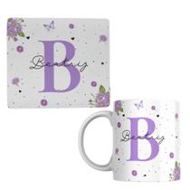 Kit Caneca Porcelana Mouse Pad Com Nome Personalizado Flores Presente Criativo