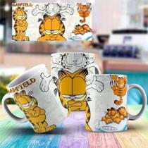 Kit caneca porcelana personalizada Garfield para presente tamanho M cor amarela e branco