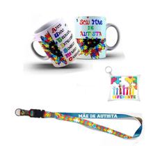 Kit Caneca Sou Mamãe De Autista Almochaveiro E Cordão Puzzle - Coleção Tea & Amor