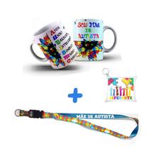 Kit Caneca Sou Mamãe de Autista com Almochaveiro e Cordão Puzzle