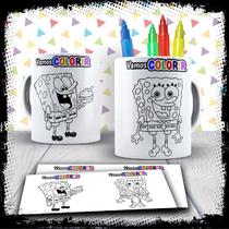 Kit Caneca Vamos Colorir Bob Esponja + Jogo de Canetinhas