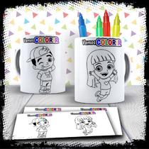 Kit Caneca Vamos Colorir Infantil + Jogo de Canetinhas