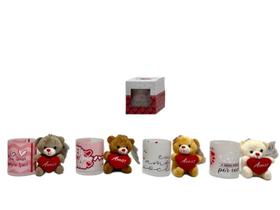 Kit Caneca Vidro C/Urso Pelucia - Frase Amor FC-2850 Kit Caneca Vidro C/Urso Pelucia - Frase Amor FC-2850