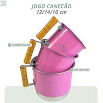 Kit canecão 12/14/16 cm rosa alumínio fervedor leiteira caneco multiuso jogo de caneco