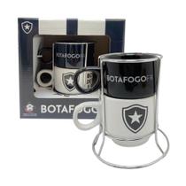 Kit Canecas Empilháveis Botafogo Com Aramado Xícara de Café Porcelana 150ml Torcida Alvinegra Gloriosa Futebol Cor:Preto