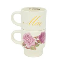 Kit Canecas Empilháveis Mãe Encanto Zona Criativa Xícara de Café Cerâmica 150ml Presente Cor:BrancoNome do Desenho:Mãe