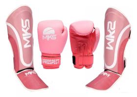 Kit Caneleira e Luvas de Muay Thai Kickboxing Prospect Rosa MKS Kit Caneleira e Luvas de Muay Thai Kickboxing Prospect Rosa MKS