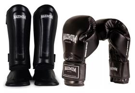 Kit Caneleiras e Luvas Boxe Muay Thai Kickboxing New Classic Maximum Kit Caneleiras e Luvas Boxe Muay Thai Kickboxing New Classic Maximum