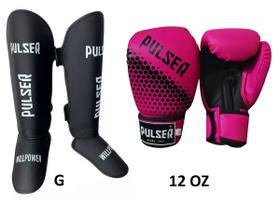 Kit Caneleiras Proteção 20 mm e Luvas de Boxe Muay Thai Escolha a Cor
