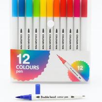 Kit Caneta 2 em 1 Brush Lettering e Ponta Fina Dual Pen Canetinha Colorir Desenho