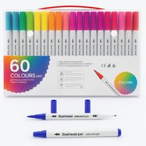 Kit Caneta 2 em 1 Brush Lettering e Ponta Fina Dual Pen Canetinha Colorir Desenho
