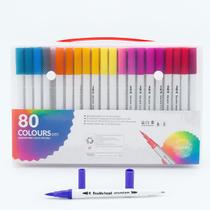 Kit Caneta 2 em 1 Brush Lettering e Ponta Fina Dual Pen Canetinha Colorir Desenho