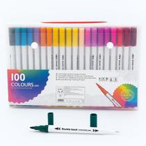 Kit Caneta 2 em 1 Brush Lettering e Ponta Fina Dual Pen Canetinha Colorir Desenho