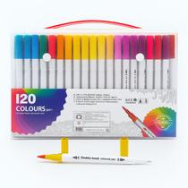 Kit Caneta 2 em 1 Brush Lettering e Ponta Fina Dual Pen Canetinha Colorir Desenho