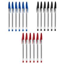 Kit Caneta Bic Cristal 1.0 Azul Preto Vermelho Escrita Fluida Transparente 6 Az, 6 Pr, 6 Vr