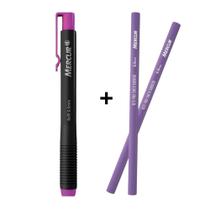 Kit Caneta Borracha 6.6mm Retrátil Colorida Mercur + 02 Refil Colorido Eraser Escolar Papelaria Escritório